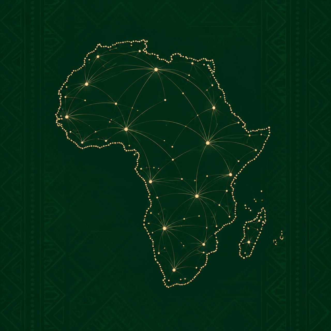 Illustrative map of Africa connected by golden lines